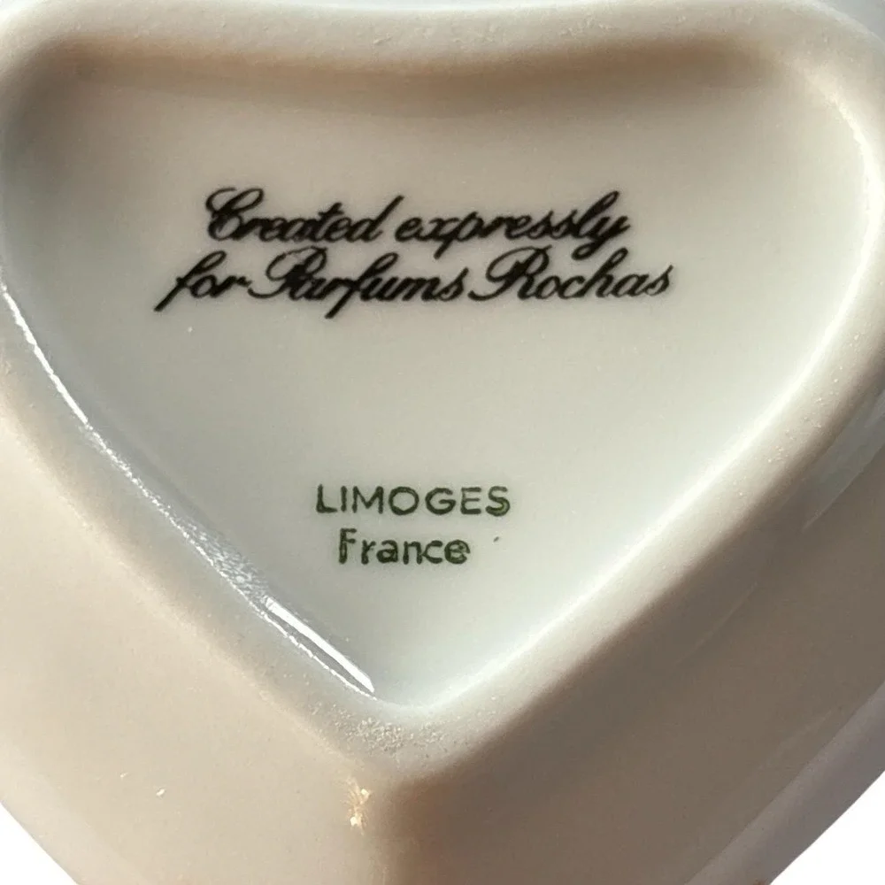 Limoges France Trinket Box Hand Painted Heart Shaped Floral Orange VTG Porcelain